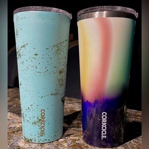 Lot of 2 24oz Corkcicle Tumblers Cold Beverage Iced Coffee Origins Bali & Aurora